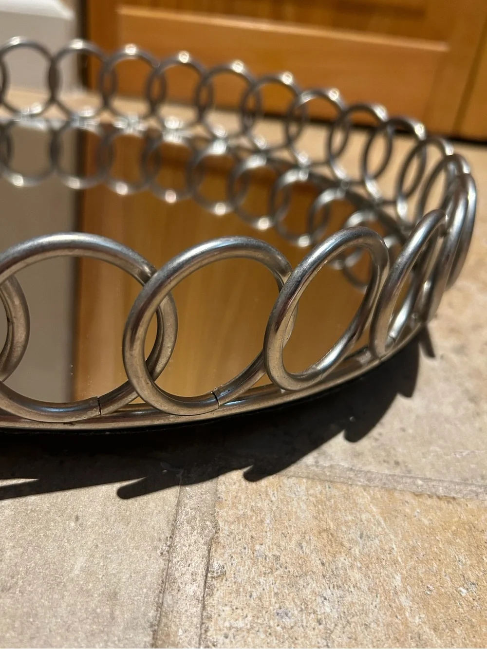 American Atelier Round Silver Looped Mirror Tray,
